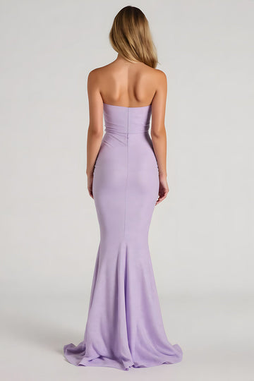 Lilac Strapless Mermaid Long Bridesmaid Dress
